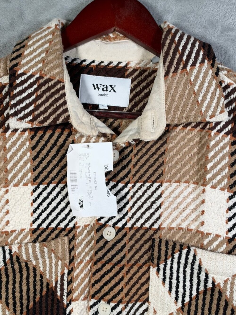 Wax London Overshirt Mens S Brown Whiting Plaid Heavyweight Button Up $235